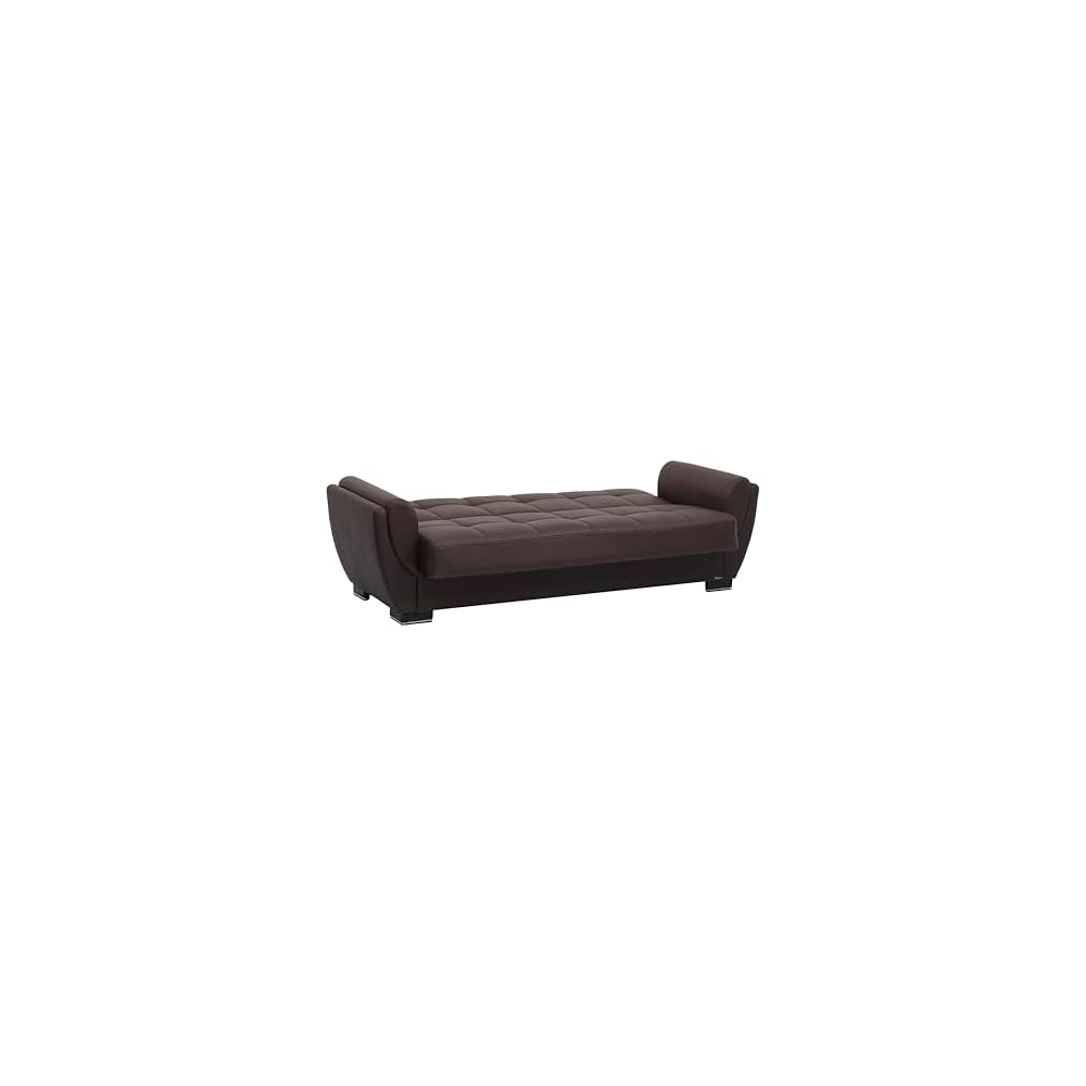 Ottomanson Convertible Sofa Bed Futon Couch with Hidden Storage & Click-Clack Sit-Sleep Conversion – Rounded Arm Design, Firm Support Sleeper Sofa for Living Room, Apartment & Guest Room, Faux Brown