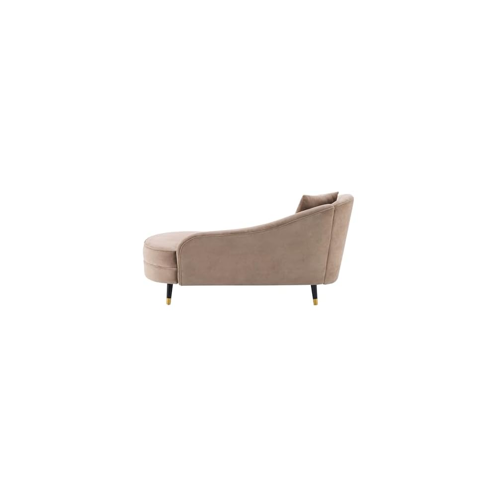 Merax 61" Velvet Curved Chaise Lounge Indoor with Pillow, Mid-Century Modern Upholstered Chaise Lounge Sofa with Left Armrest & Pillows, Wood Leg, Fainting Couch Sleeper Sofa for Living Room, Camel