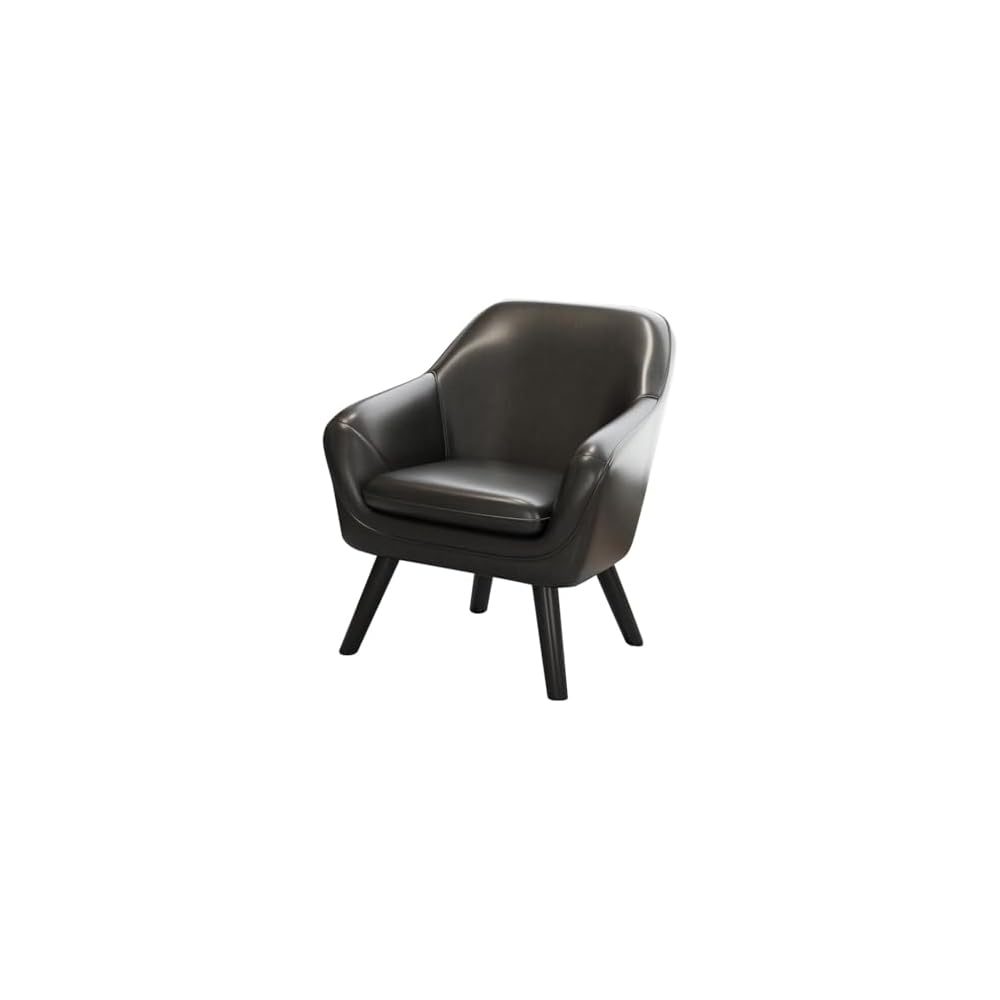 Leather Mid-Century Accent Chair Single Sofa Comfy Chairs Leisure Chair with Armrests and Wood Legs,Guest Reception Chair for Office,Side Armchairs(Khaki)