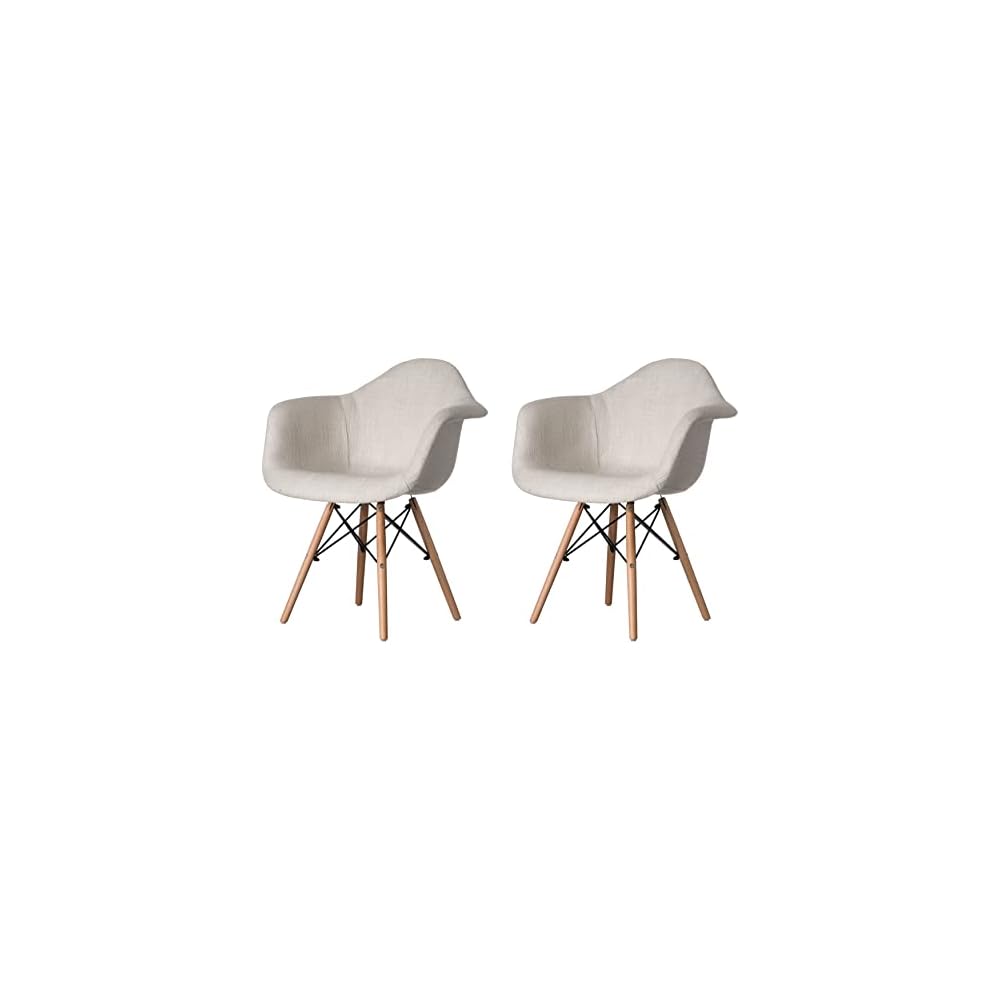 Mid-Century Modern Fabric Arm Chairs Set of 2, Barrel Accent Chairs for Living Room, Beech Wooden Legs, Black and White