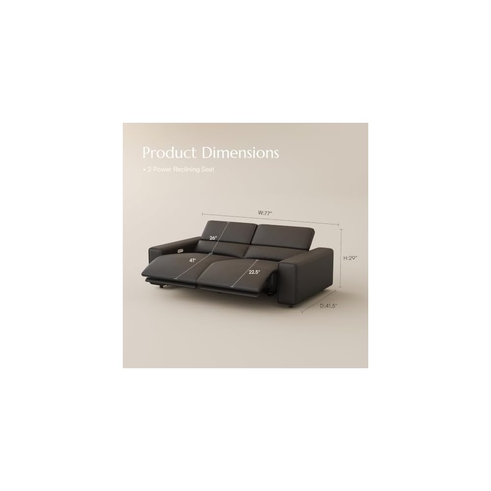 POVISON Benjamin 77'' Faux Leather Reclining Sofa, 2 Seater, Black