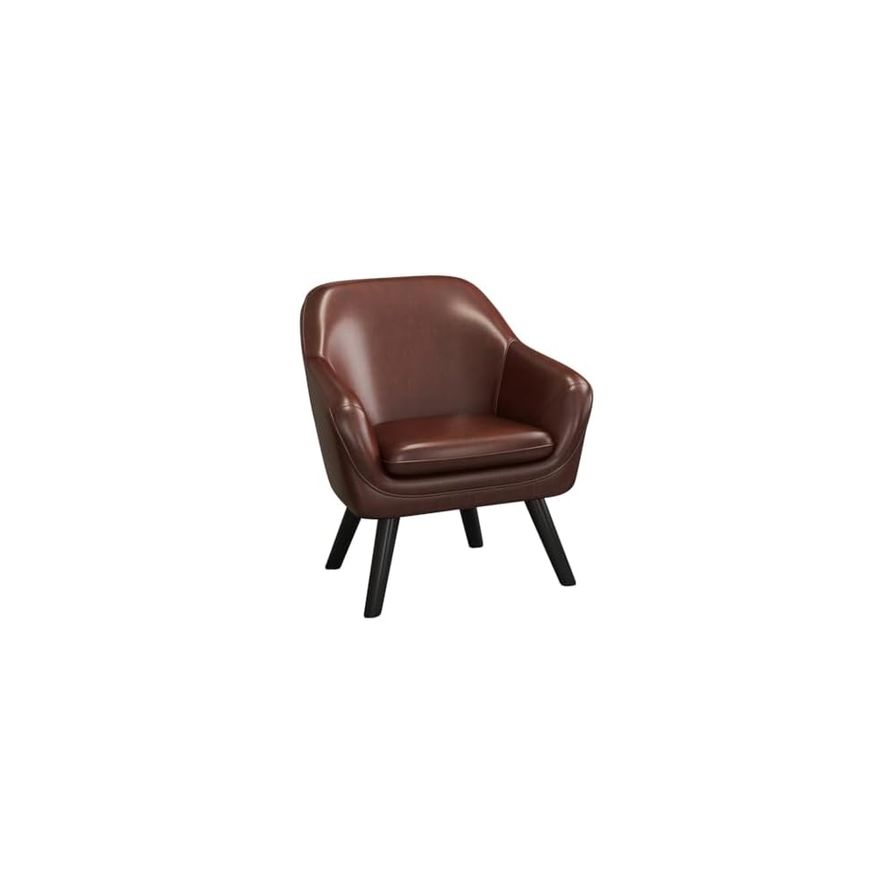 Leather Mid-Century Accent Chair Single Sofa Comfy Chairs Leisure Chair with Armrests and Wood Legs,Guest Reception Chair for Office,Side Armchairs(Khaki)