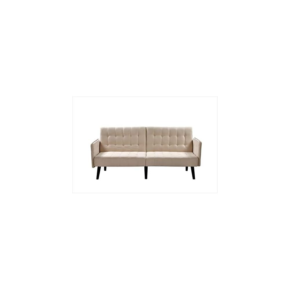 Container Furniture Direct Sora 78" Modern Convertible Sofa Bed - Reclining 2-Seater to Full Sleeper w/Linen Upholstery - Space Saving Sofa Bed with Wooden Legs (78" L x 35" W x 35" H), Beige