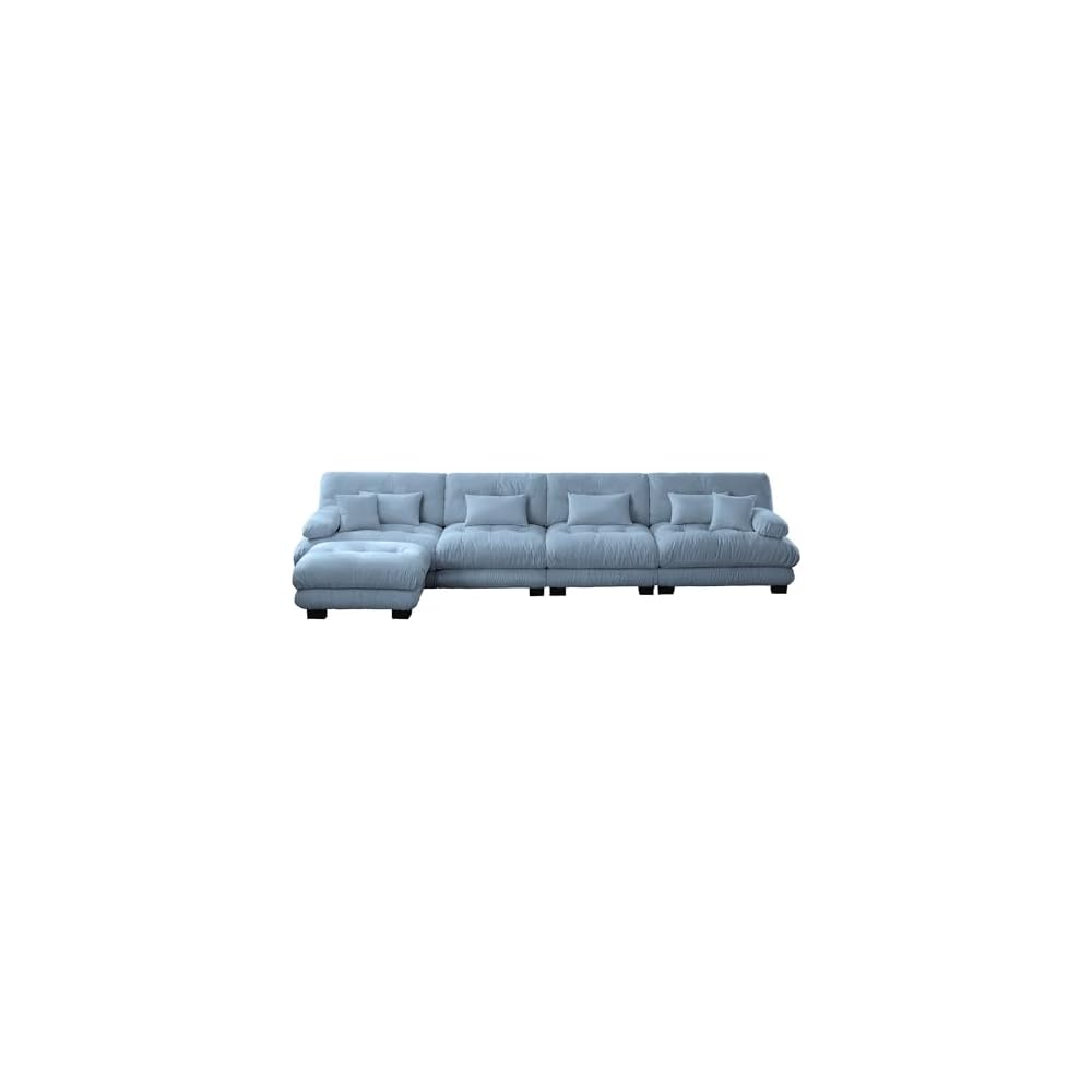 173.3" Oversized Modular Sectional Sofa 4-Seater L-Shaped Cloud Couch with 1 Ottoman and Pillows for Living Room, Home Theater, Apartment,Chenille Fabric（Sky Blue）