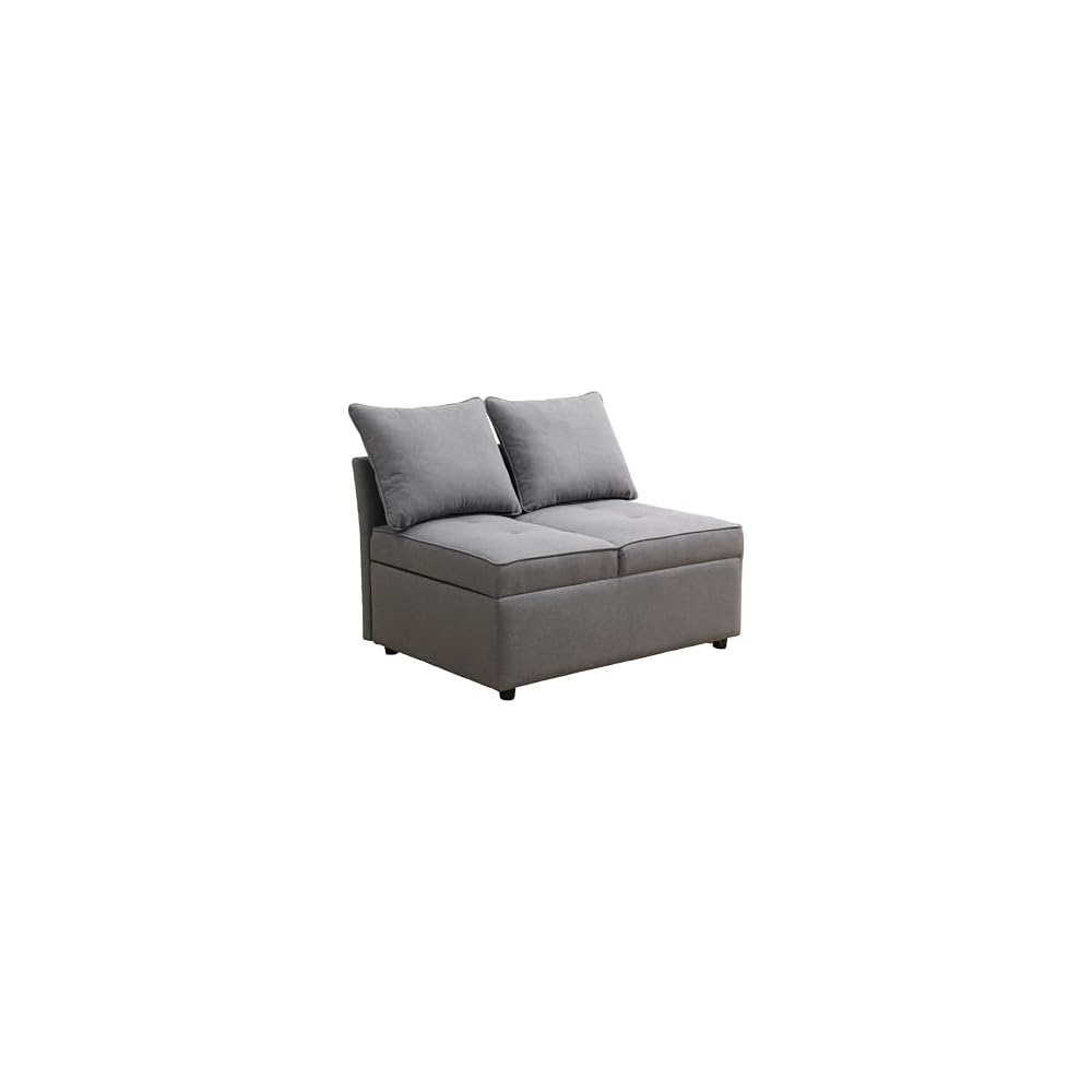 Sleeper Sofa, 4-in-1 Convertible Ottoman Couch Bed, Modern Sackcloth Futon Sofa Bed with 2 Pillows Adjustable Backrest, Recliner Folding Loveseat for Living Room, Apartment Dorm, Office,Grey