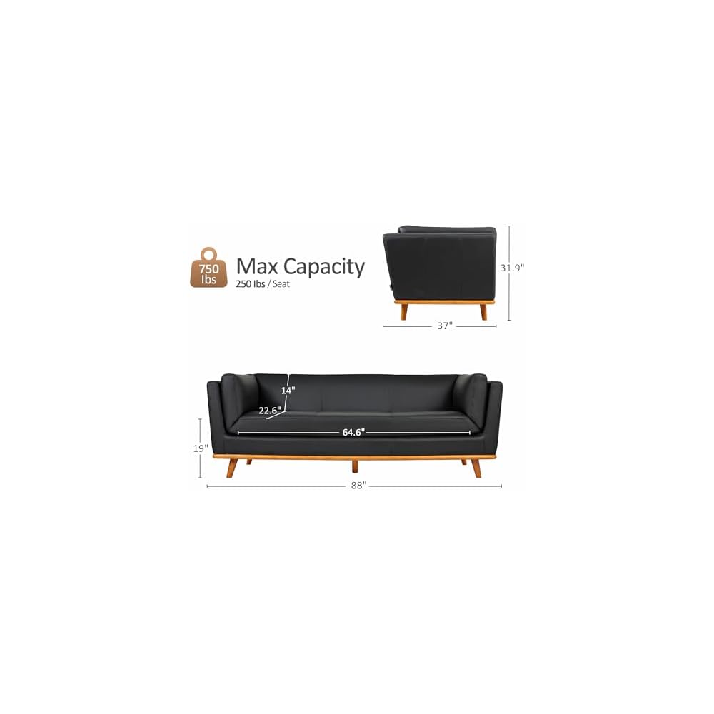 MCombo 88'' Genuine Leather Sofa, 100% Full-Grain Leather Sofa VE701