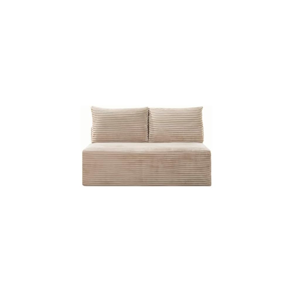 Low Profile Sofa, Camel Corduroy Armless Legless Loveseat, 2-Seater Floor Sofa for Small Apartment Living Room
