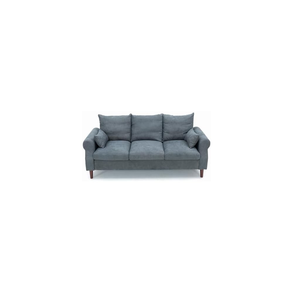 Panana 3 Seater Sofa,Rolled Armrest Design Upholstered Linen Fabric Couch,195 x 80 x 80 cm (Gray, 3 Seater)