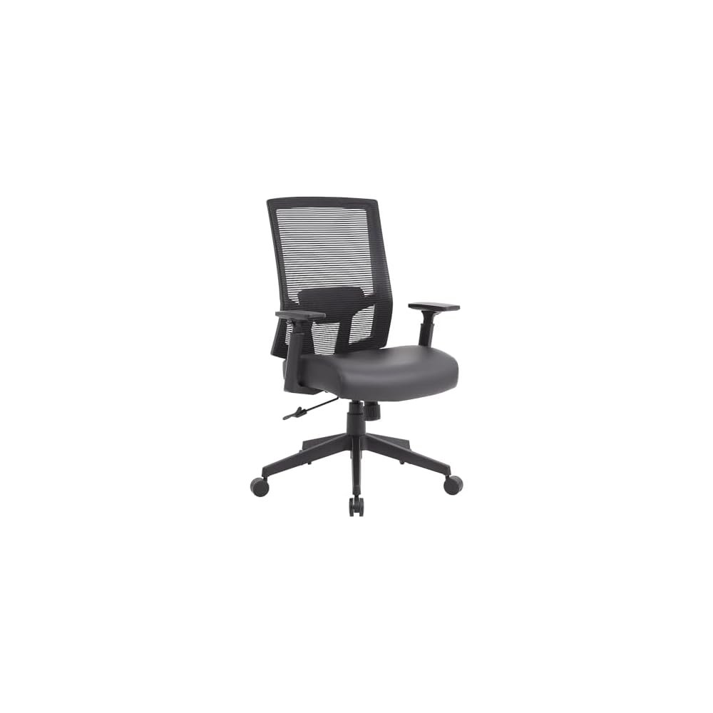 Boss Office Products Mesh Back Vinyl Task Chair with Synchro-Tilt in Black