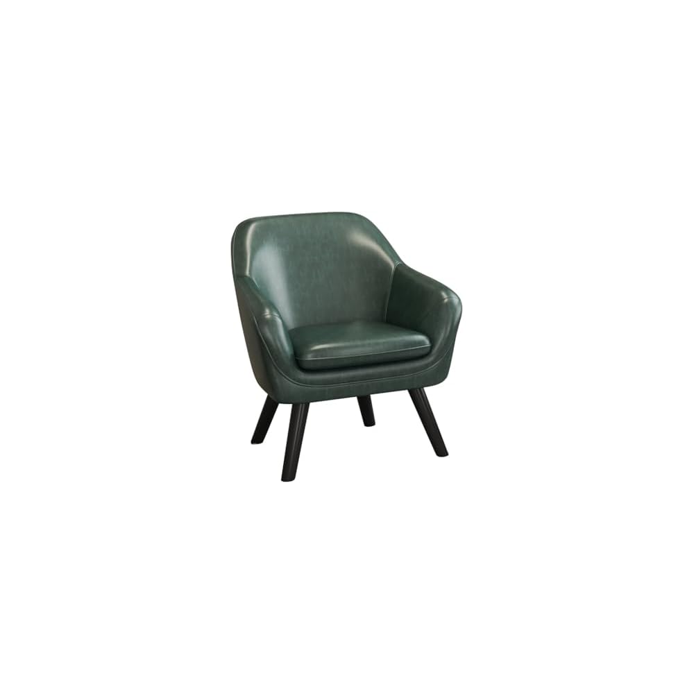 Leather Mid-Century Accent Chair Single Sofa Comfy Chairs Leisure Chair with Armrests and Wood Legs,Guest Reception Chair for Office,Side Armchairs(Khaki)