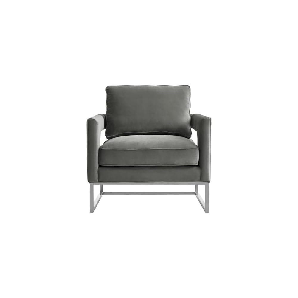 Tov Furniture Avery Upholstered and Metal Accent Armchair (Grey-Silver)