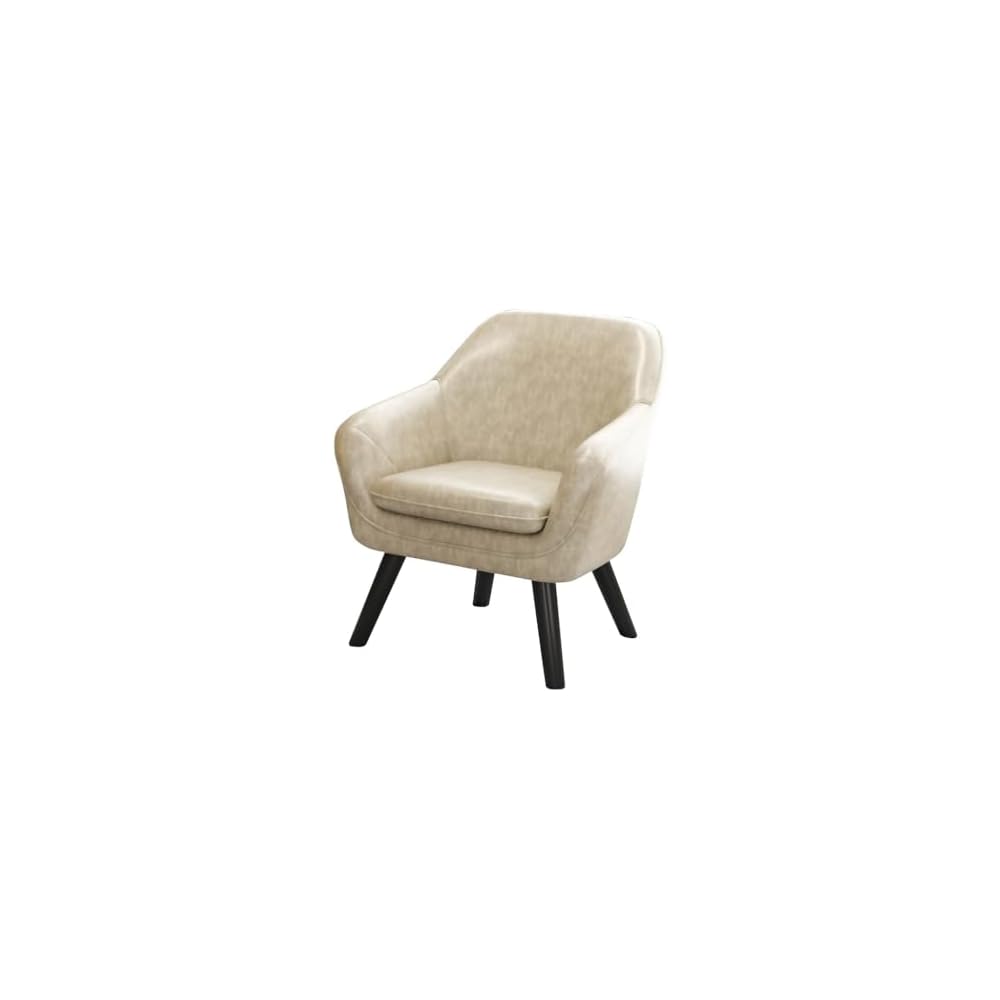 Leather Mid-Century Accent Chair Single Sofa Comfy Chairs Leisure Chair with Armrests and Wood Legs,Guest Reception Chair for Office,Side Armchairs(Khaki)