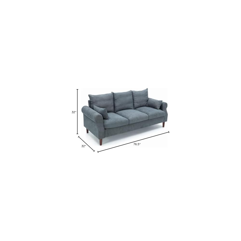 Panana 3 Seater Sofa,Rolled Armrest Design Upholstered Linen Fabric Couch,195 x 80 x 80 cm (Gray, 3 Seater)