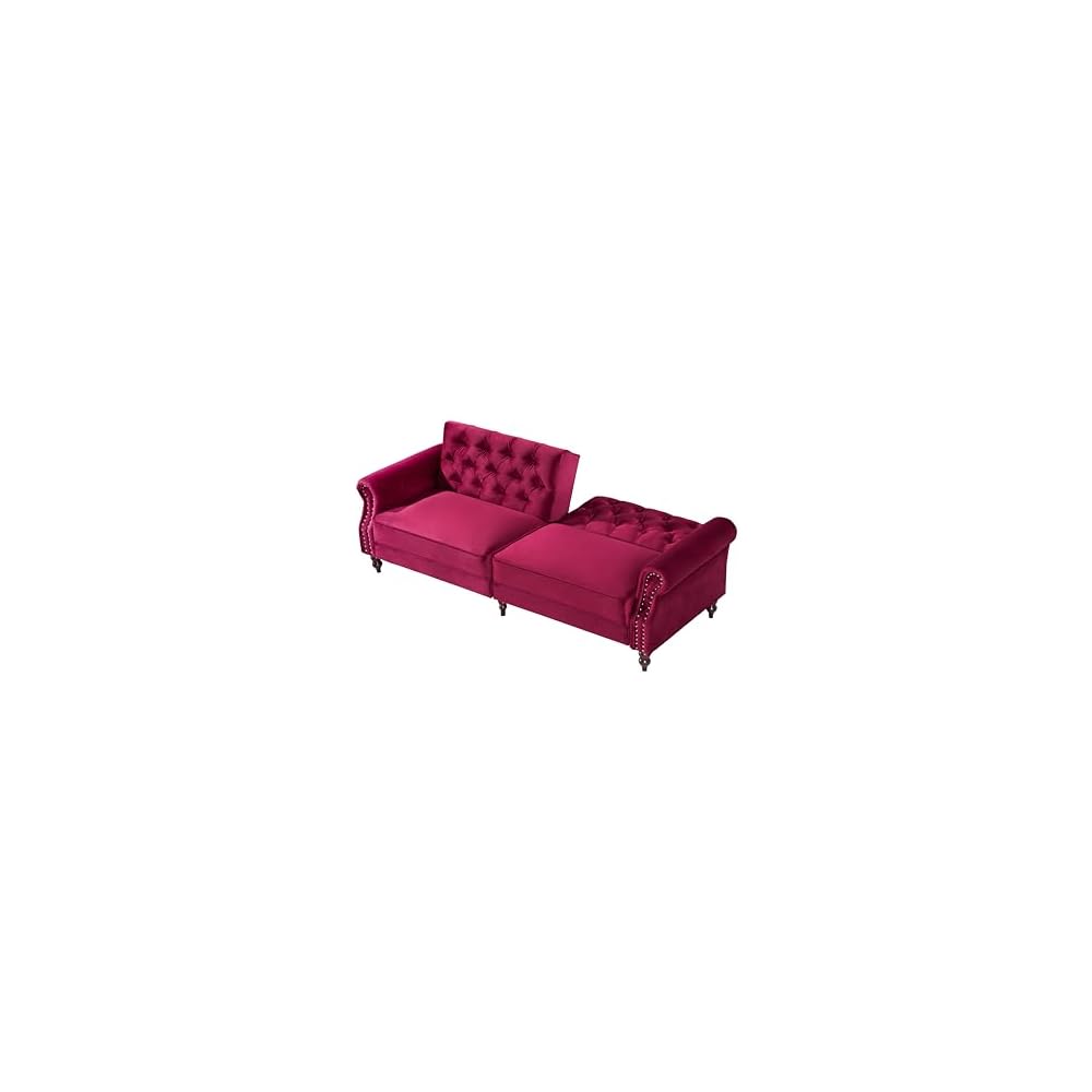 Legend Vansen 87.8 inchs Convertible Velvet Bed Sleeper Futon Sofas, Wine Red