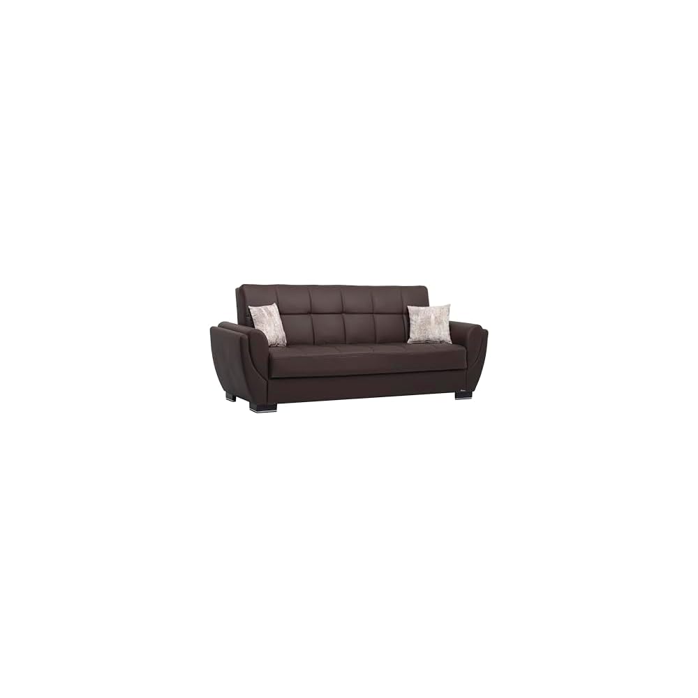 Ottomanson Convertible Sofa Bed Futon Couch with Hidden Storage & Click-Clack Sit-Sleep Conversion – Rounded Arm Design, Firm Support Sleeper Sofa for Living Room, Apartment & Guest Room, Faux Brown