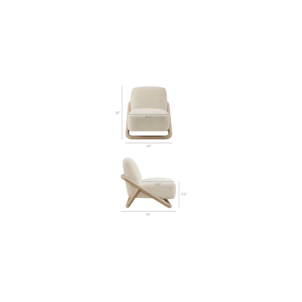 Modway Vander Contemporary Accent Chair in Oak Cream – Textured Fabric Upholstered Lounge Chair with Curved Wood Frame – Fully Assembled Reading Chair