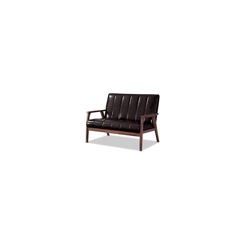 Baxton Studio Nikko 2-Seater Sofa, 29.45LX44.66WX31.59H, Dark Brown