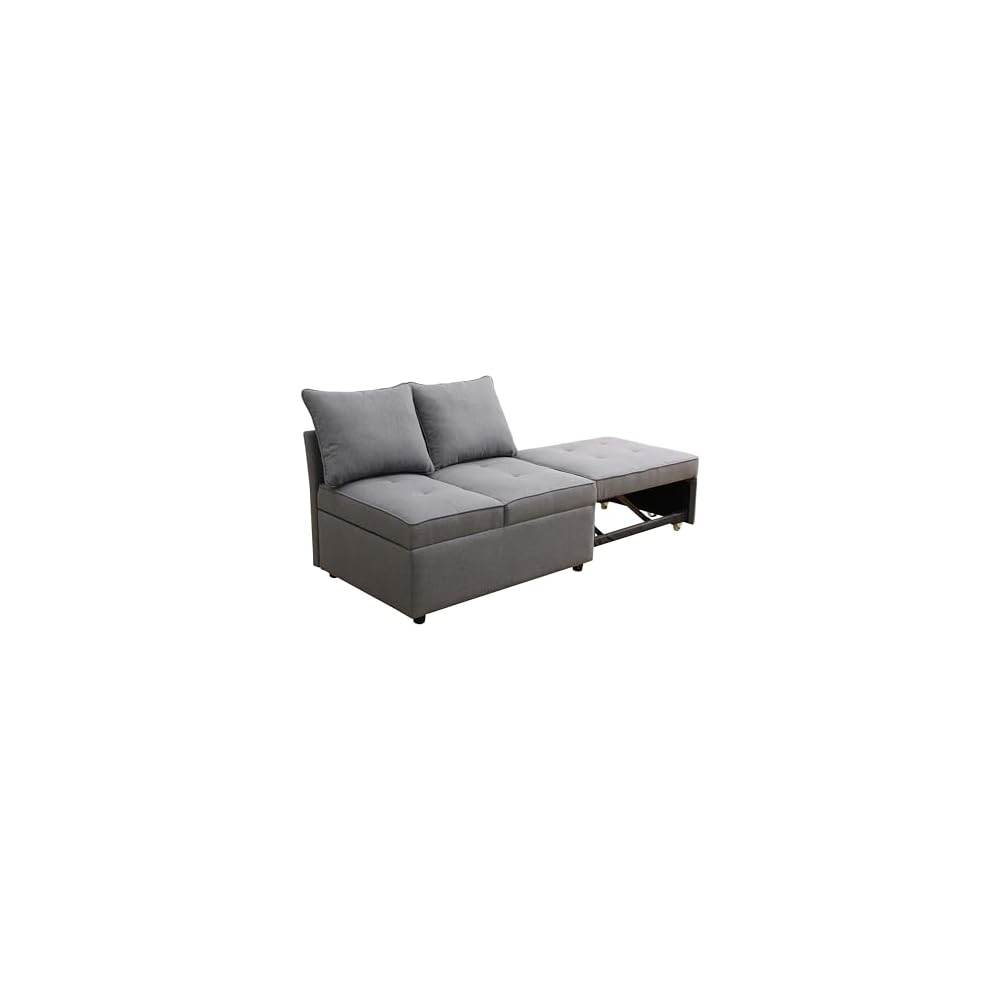 Sleeper Sofa, 4-in-1 Convertible Ottoman Couch Bed, Modern Sackcloth Futon Sofa Bed with 2 Pillows Adjustable Backrest, Recliner Folding Loveseat for Living Room, Apartment Dorm, Office,Grey