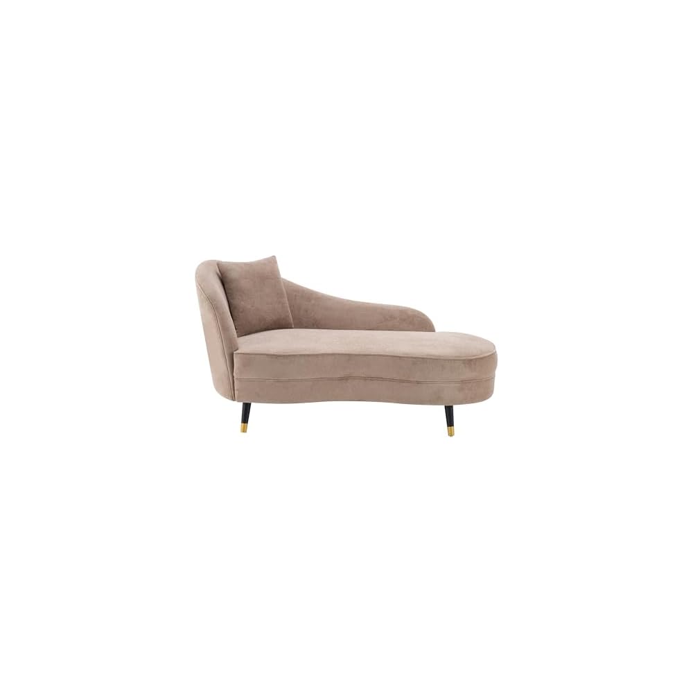 Merax 61" Velvet Curved Chaise Lounge Indoor with Pillow, Mid-Century Modern Upholstered Chaise Lounge Sofa with Left Armrest & Pillows, Wood Leg, Fainting Couch Sleeper Sofa for Living Room, Camel