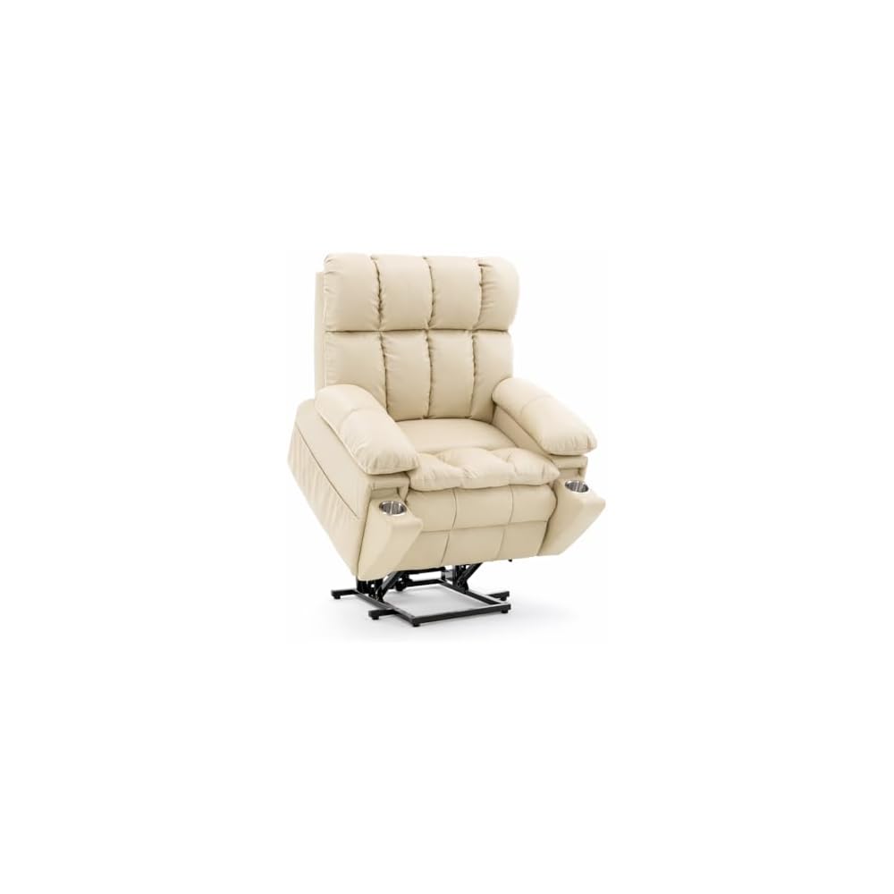 Lay Flat Recliner Lift Chair with Headrest,Infinite Positon Power Lift Recliner Chair for Elderly, Zero Gravity Leather Recliner with Extended Footrest, USB Type C, Cup Holders,Massage and Heat Brown