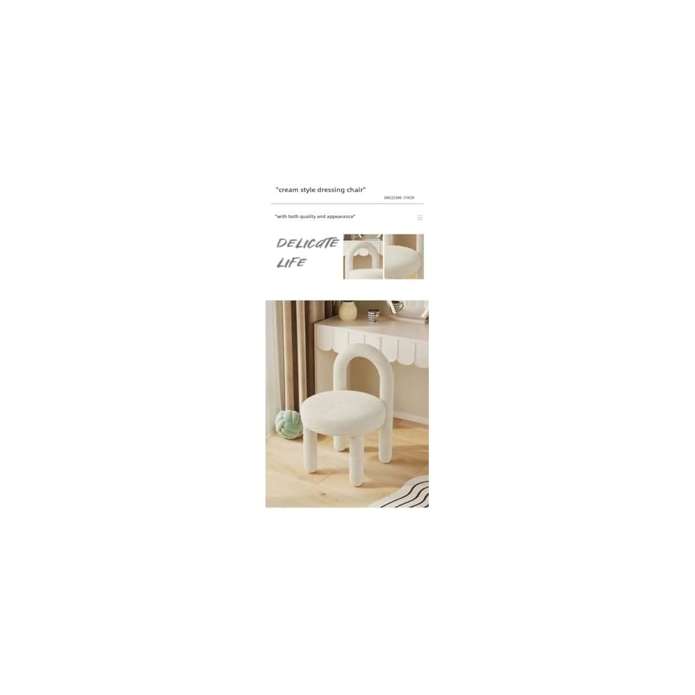 Elegant Arched Vanity Chair with Artificial Lamb Wool and High-Density Sponge for Comfort (Grey)
