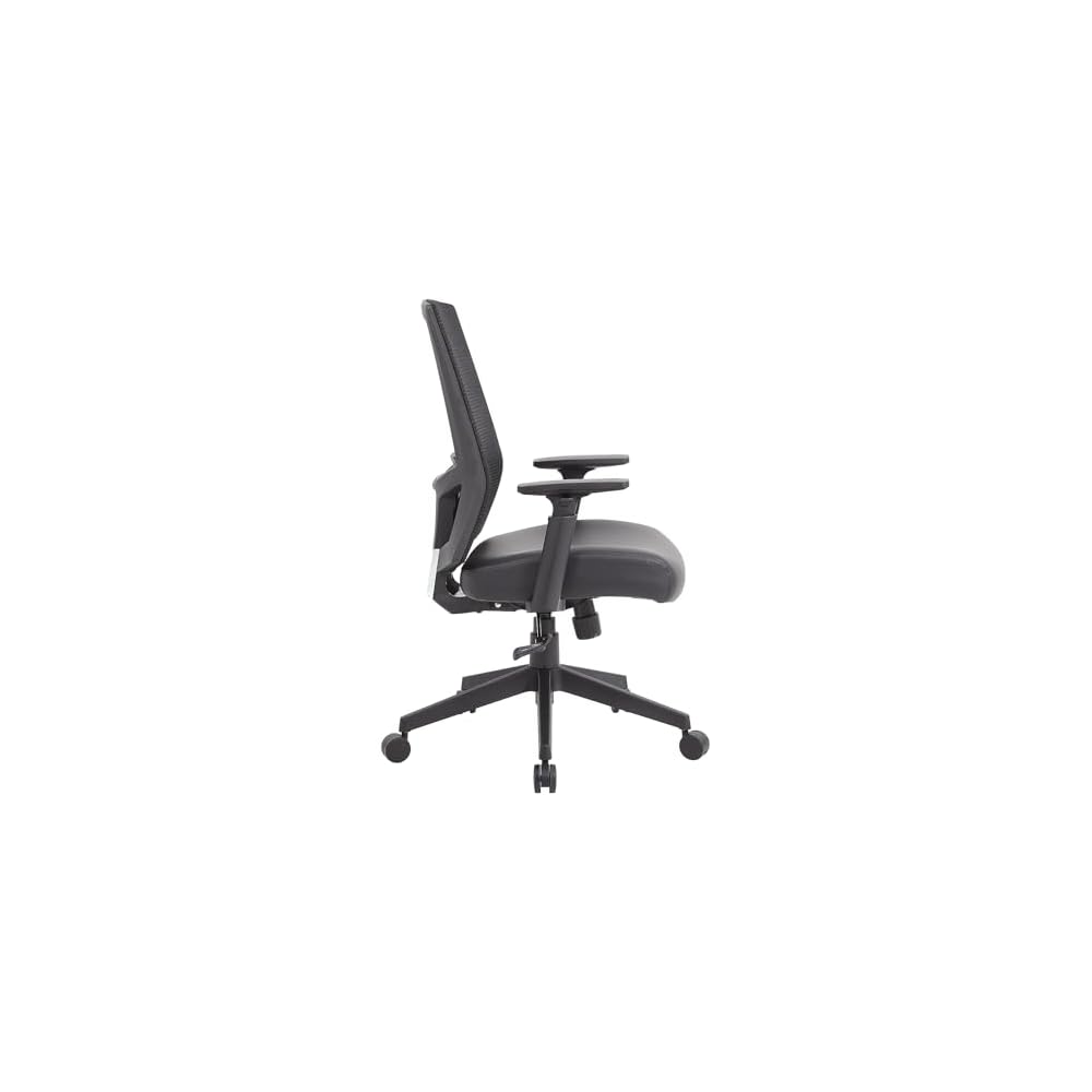 Boss Office Products Mesh Back Vinyl Task Chair with Synchro-Tilt in Black