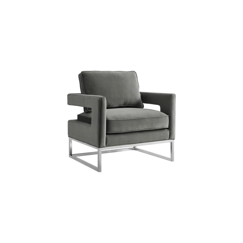 Tov Furniture Avery Upholstered and Metal Accent Armchair (Grey-Silver)