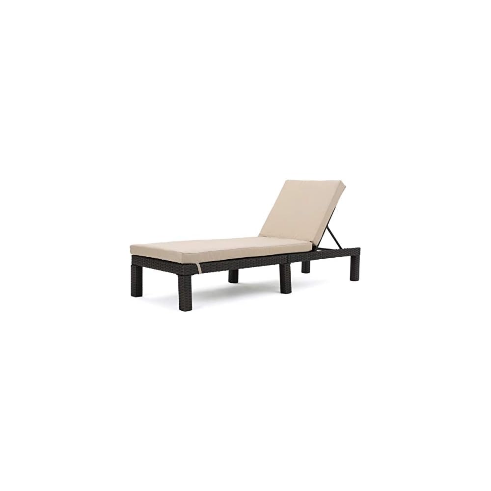 Christopher Knight Home Puerta Outdoor Wicker Chaise Lounge with Water Resistant Cushion, Dark Brown / Beige