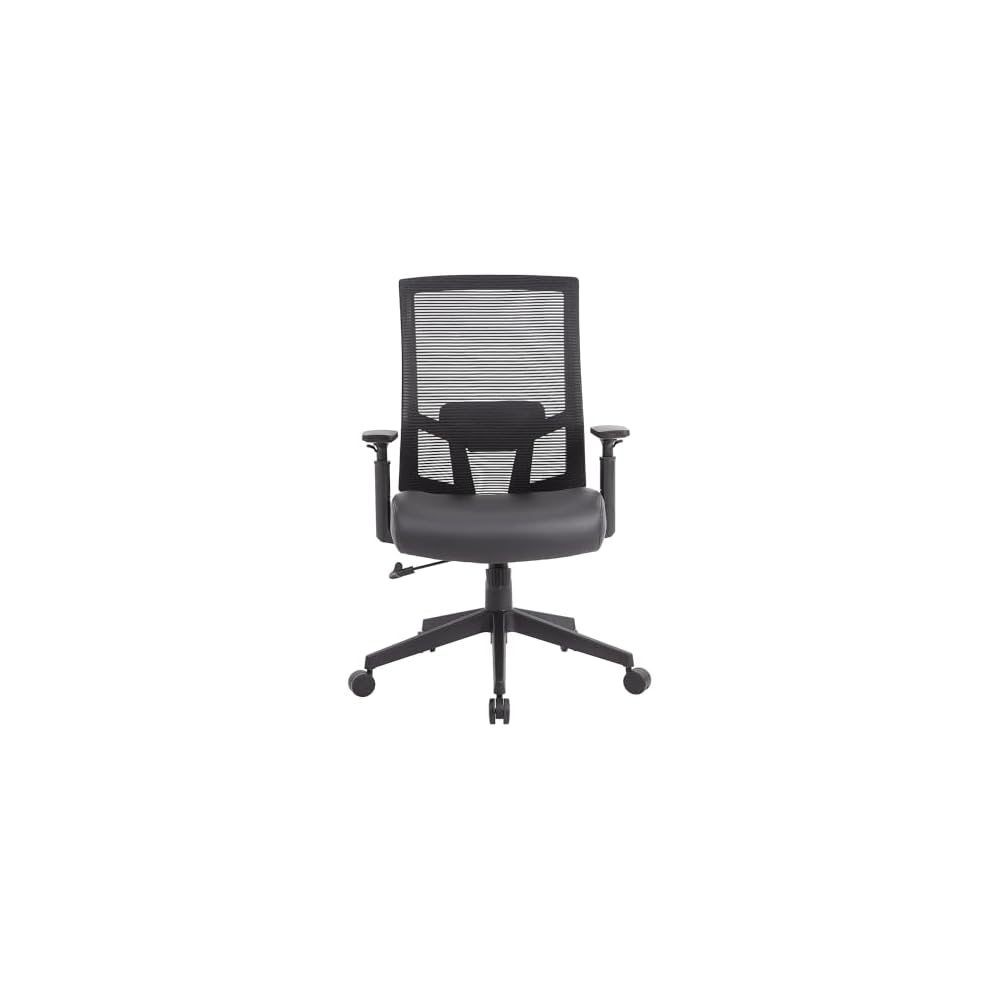 Boss Office Products Mesh Back Vinyl Task Chair with Synchro-Tilt in Black
