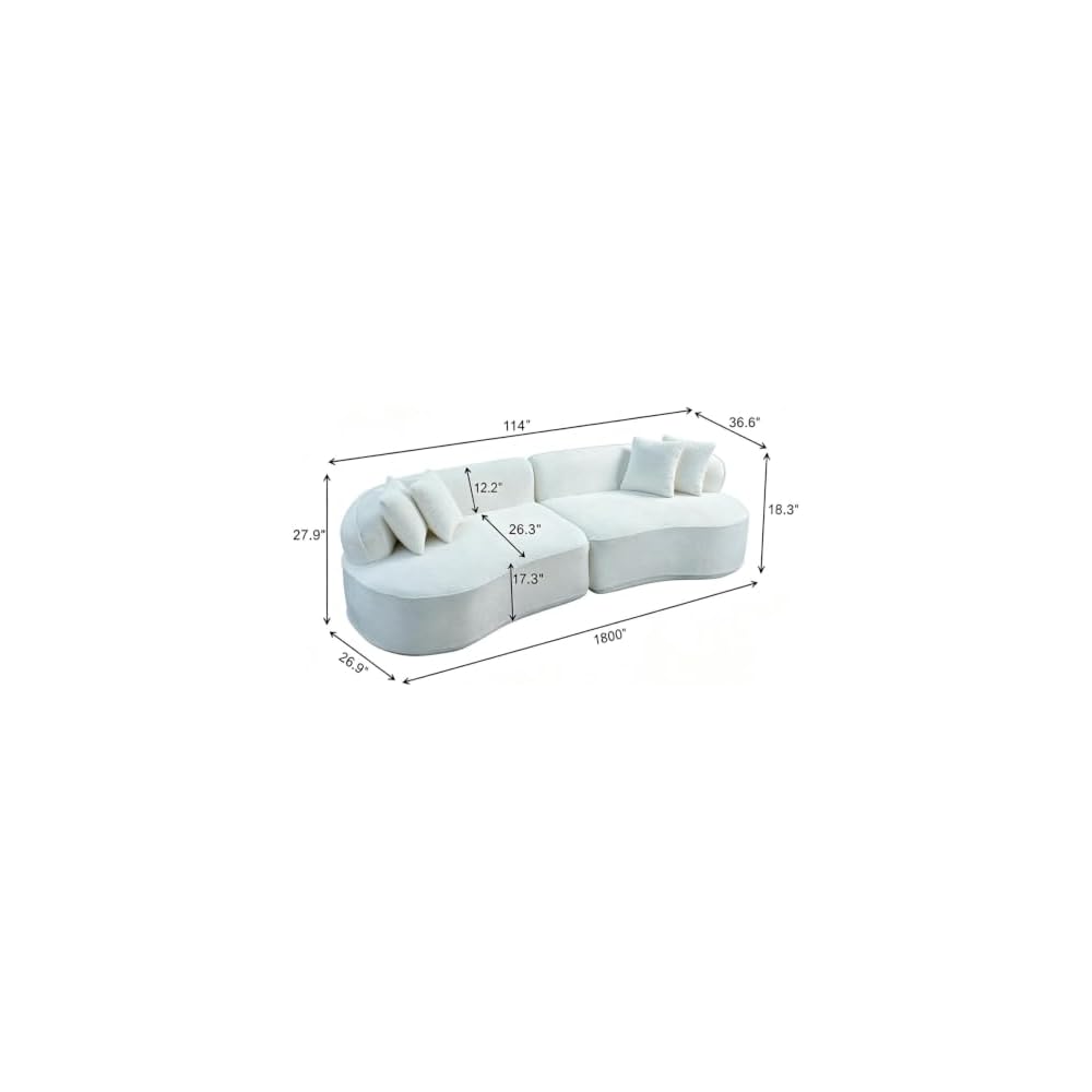 Modern Curved L-Shape Luxury Sectional Oversized Sofa，White