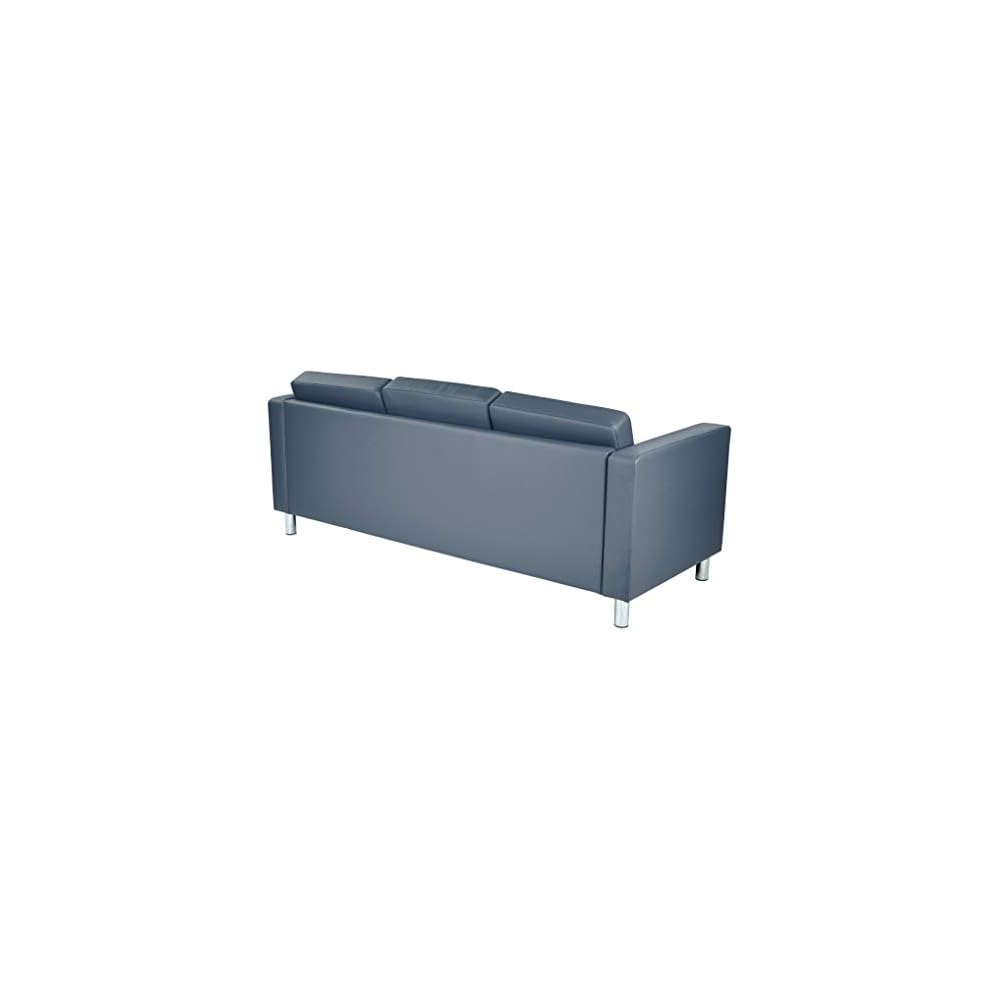 Office Star Pacific Sofa with Padded Box Spring Seats and Silver Finish Legs, Dillon Blue Faux Leather