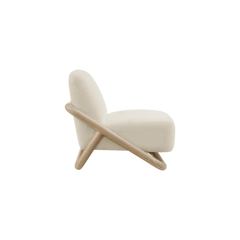 Modway Vander Contemporary Accent Chair in Oak Cream – Textured Fabric Upholstered Lounge Chair with Curved Wood Frame – Fully Assembled Reading Chair