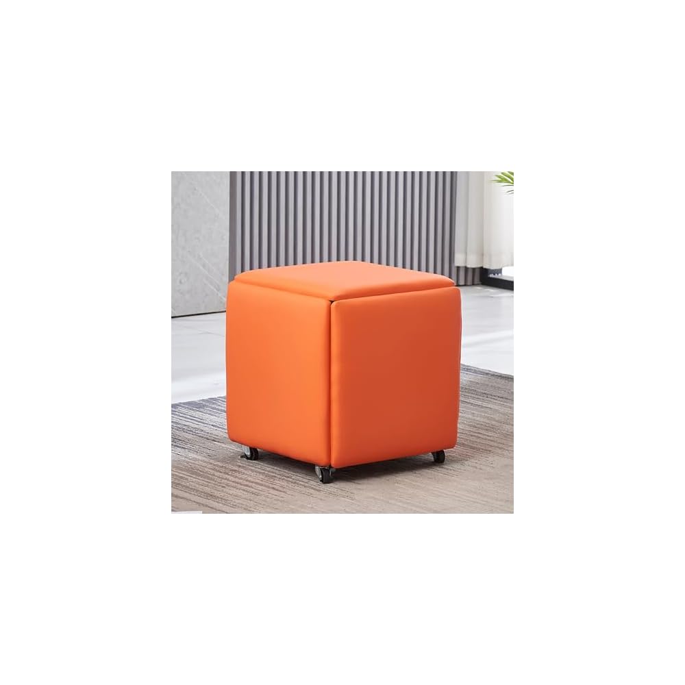 5 in 1 Leather Seating Cube with Swivel Casters Stackable Nesting Stool for Living Room Bedroom