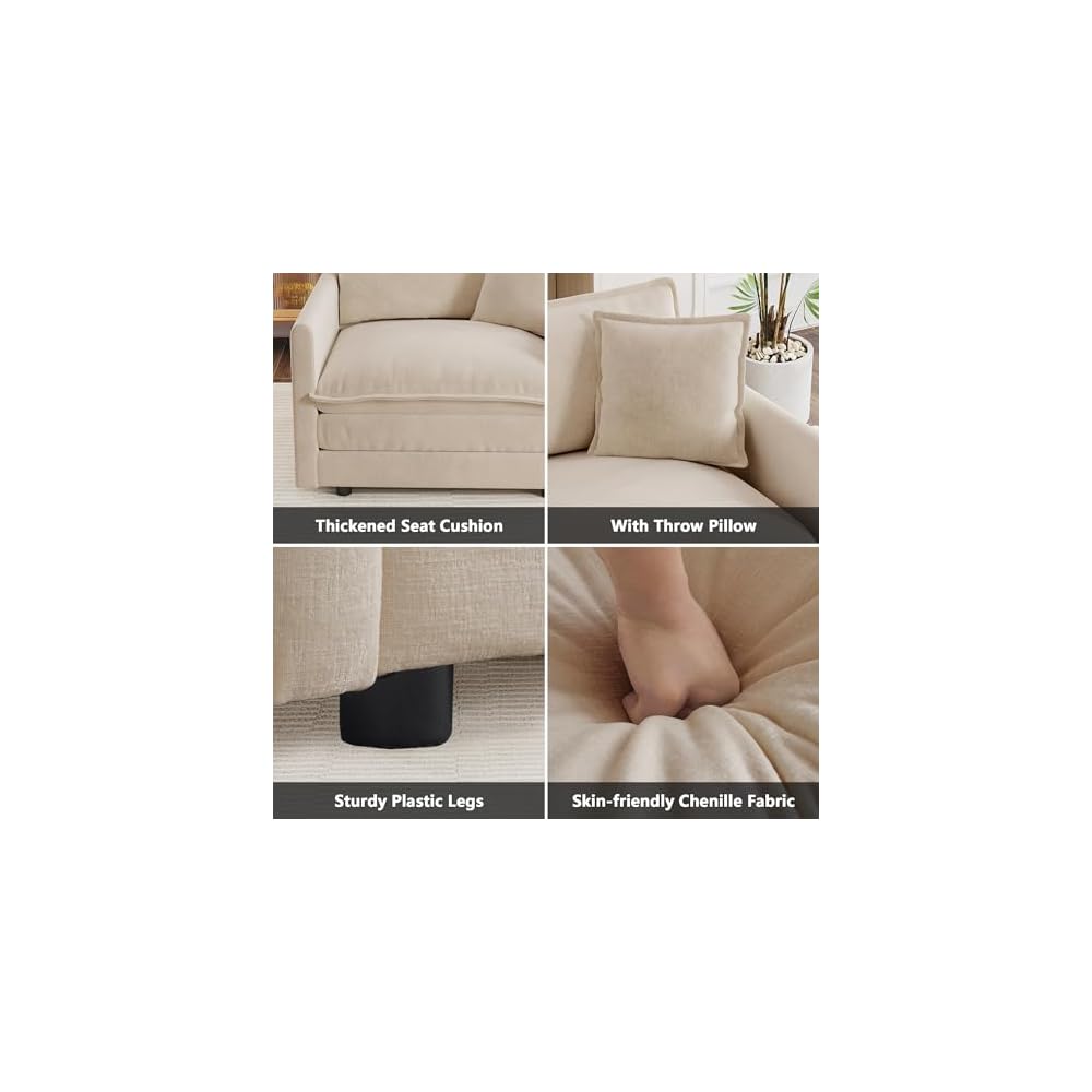Aoowow 2 Pieces Modular Sectional Sofa Set, 2 Modern Chenille Loveseat Couch Set with Pillows, Comfy Cloud Deep Seat Couches for Living Room Apartment, Camel
