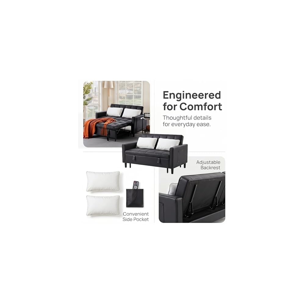 NicBex Leather Sleeper Sofa Bed with Adjustable Backrest & Pockets, Gray