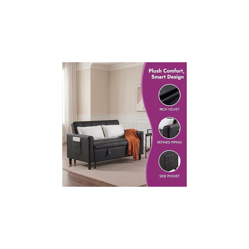 NicBex Leather Sleeper Sofa Bed with Adjustable Backrest & Pockets, Gray