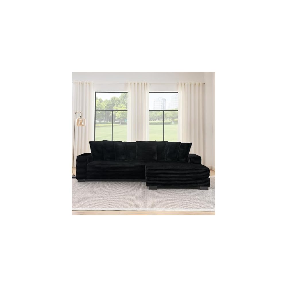 ECLYL, Comfortable Compression L-Shaped Modular Combination Sofa, Compression Combination, Modern Minimalist Corduroy Sofa, Suitable for Living Room and Bedroom (Black2)