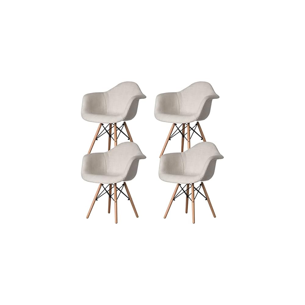 Mid-Century Modern Fabric Arm Chairs Set of 2, Barrel Accent Chairs for Living Room, Beech Wooden Legs, Black and White