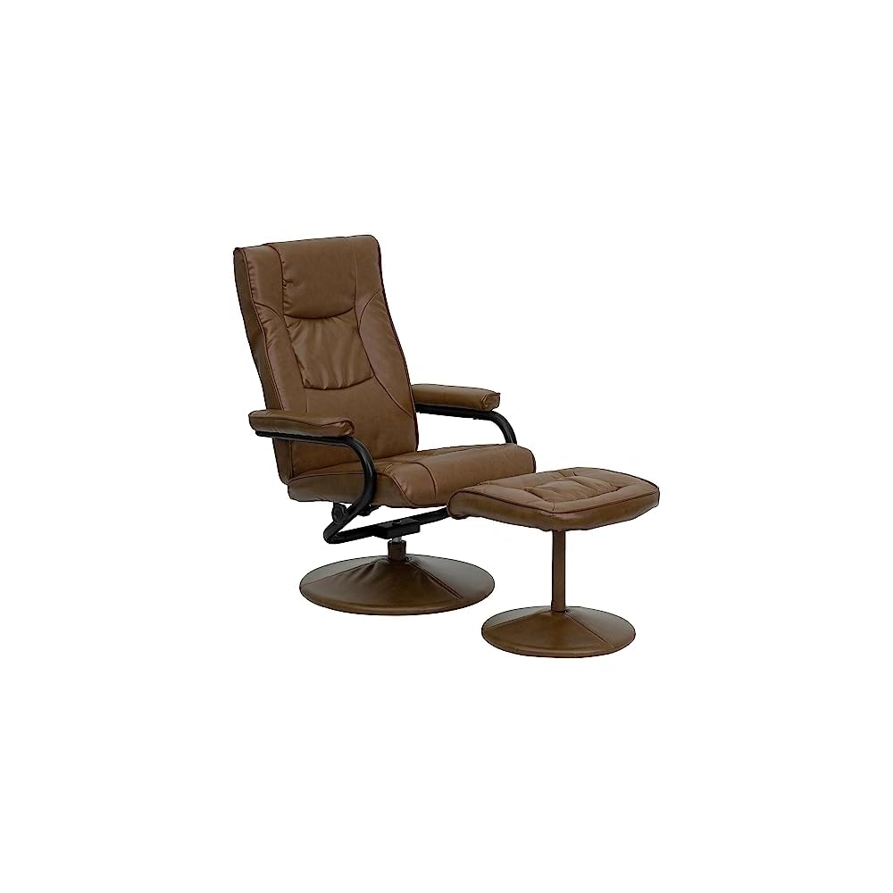Flash Furniture Rachel Contemporary Multi-Position Recliner and Ottoman with Wrapped Base in Brown LeatherSoft