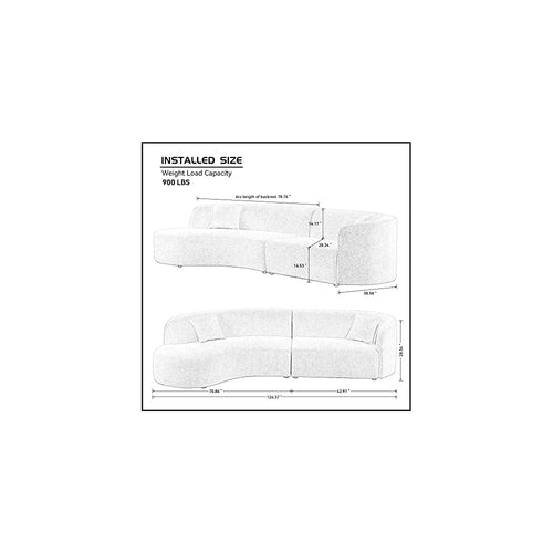 124.8" Beige Curved Cloud Sofa Living Room, Modern Upholstery Boucle Comfy Cream White Modular Sectional Couch with Pillows, 126.37" W x 38.58" D x 28.54" H