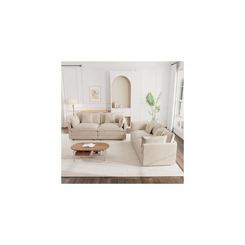 Aoowow 2 Pieces Modular Sectional Sofa Set, 2 Modern Chenille Loveseat Couch Set with Pillows, Comfy Cloud Deep Seat Couches for Living Room Apartment, Camel