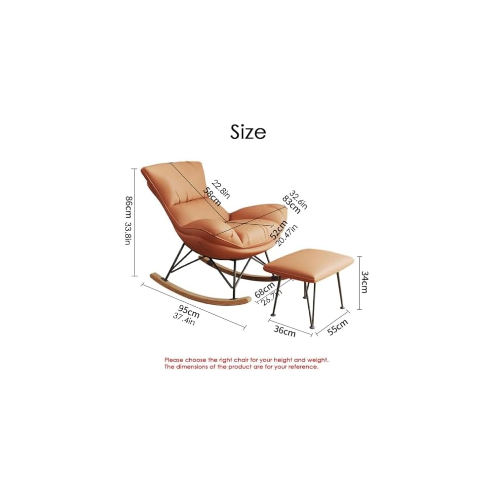 Living Room Sofa Rocking Chair Recliner,Leisure Rocking Chair, Soft Rocking Chair with Footstool,Comfy Upholstered Rocking Chair,Glider Rocker(Orange)