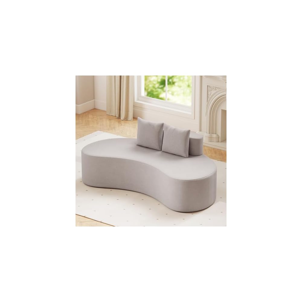 GIANTEX 78.5" Sofa Couch, Upholstered Loveseat with 2 Cozy Pillows, Low Backrest, Padded Seat, Anti-Slip Bottom, No Assembly, Modern Floor Couch for Living Room, Bedroom (Gray)