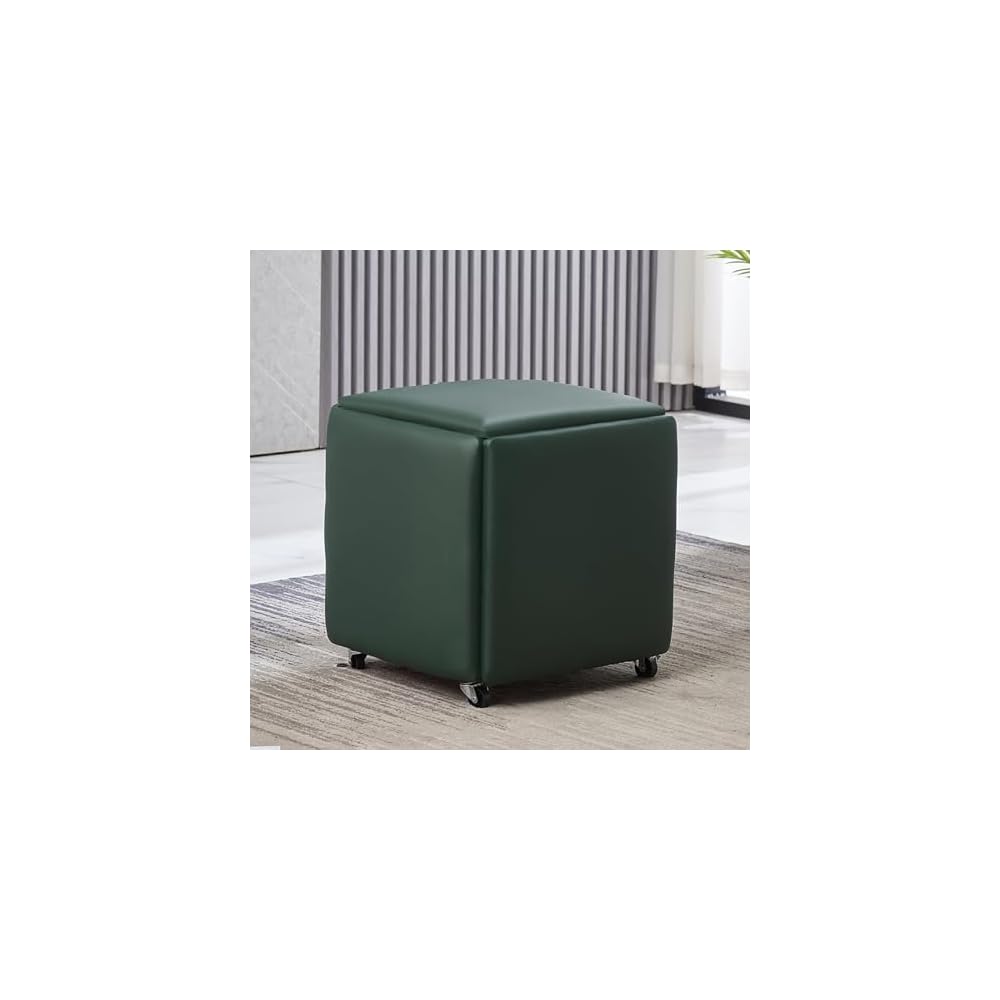5 in 1 Leather Seating Cube with Swivel Casters Stackable Nesting Stool for Living Room Bedroom