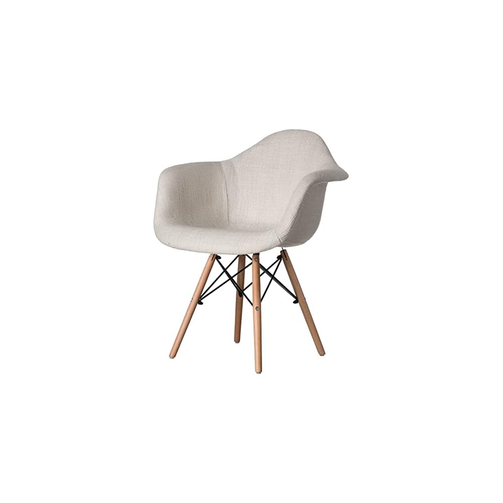 Mid-Century Modern Fabric Arm Chairs Set of 2, Barrel Accent Chairs for Living Room, Beech Wooden Legs, Black and White