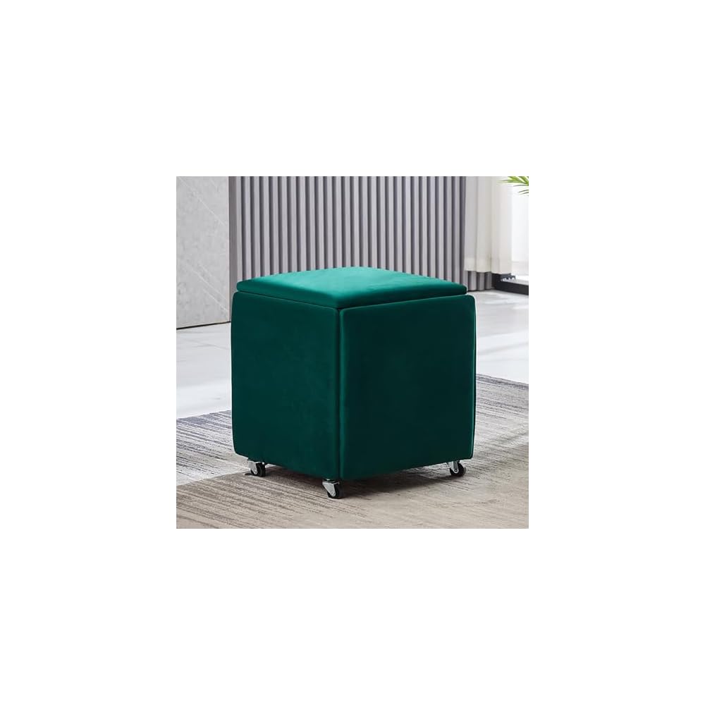 5 in 1 Leather Seating Cube with Swivel Casters Stackable Nesting Stool for Living Room Bedroom