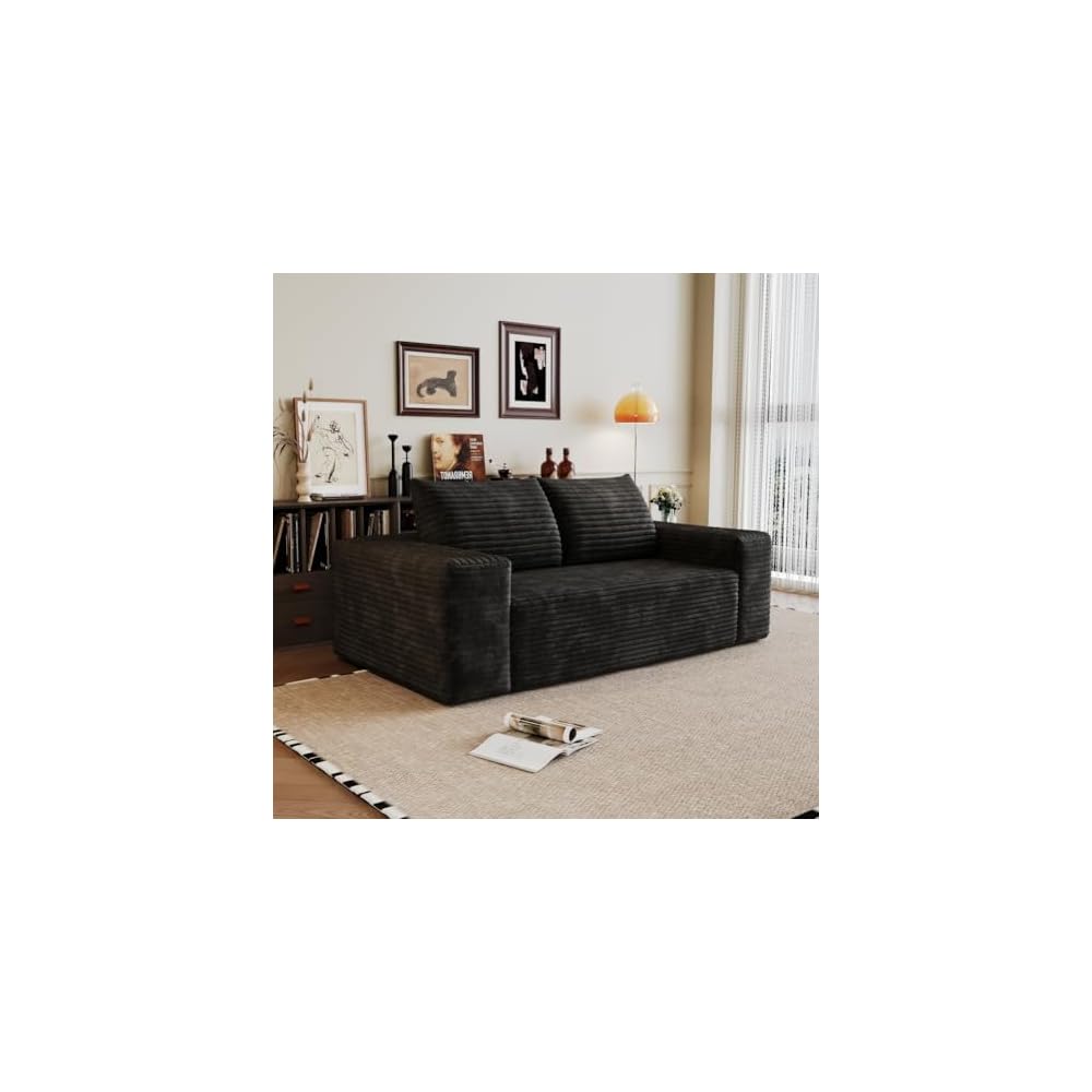71" 3Setaser Sofa,Corduroy Fabric,Deep Seat Couches,Comfy Loveseat Sofa,No Assembly,1pcs for Living Room, Bedroom,Conference Room,Apartment (Black-63)