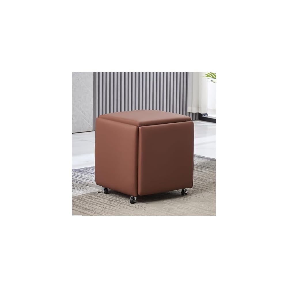 5 in 1 Leather Seating Cube with Swivel Casters Stackable Nesting Stool for Living Room Bedroom