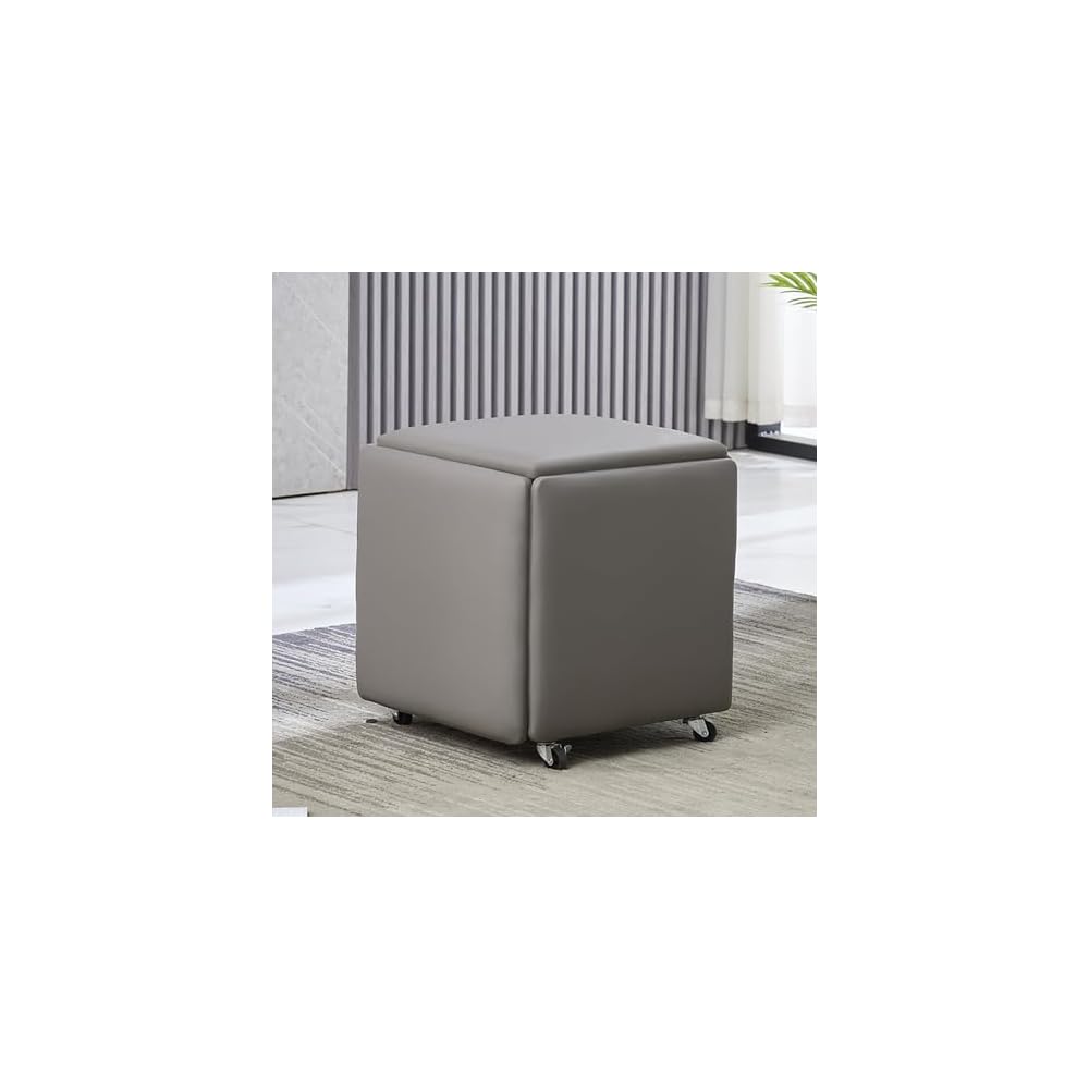 5 in 1 Leather Seating Cube with Swivel Casters Stackable Nesting Stool for Living Room Bedroom