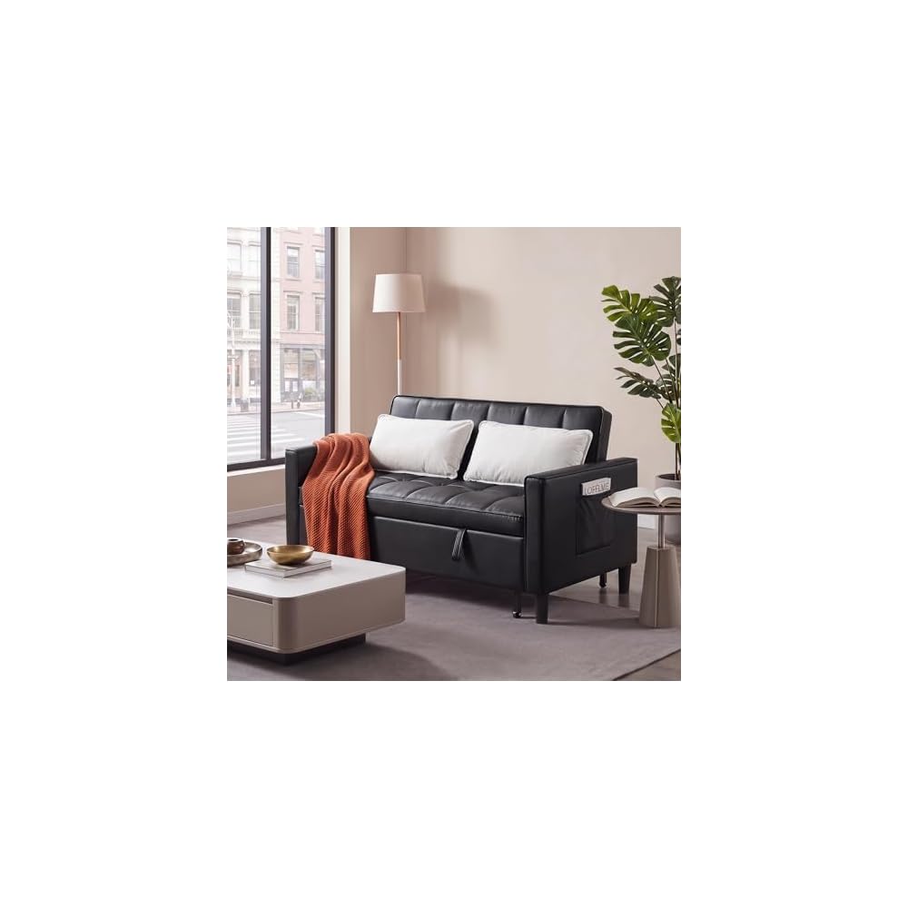 NicBex Leather Sleeper Sofa Bed with Adjustable Backrest & Pockets, Gray